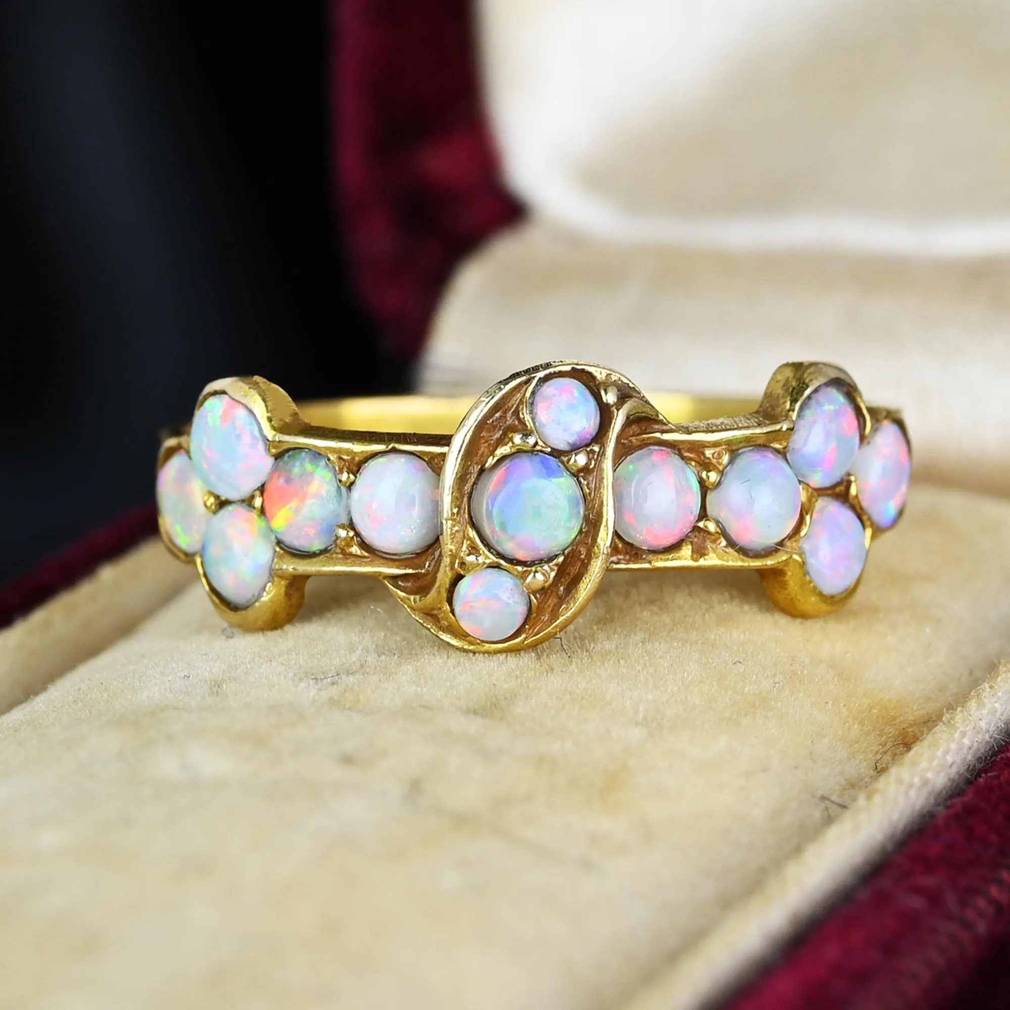 Antique Victorian 14K Gold Half Hoop Opal Ring Band