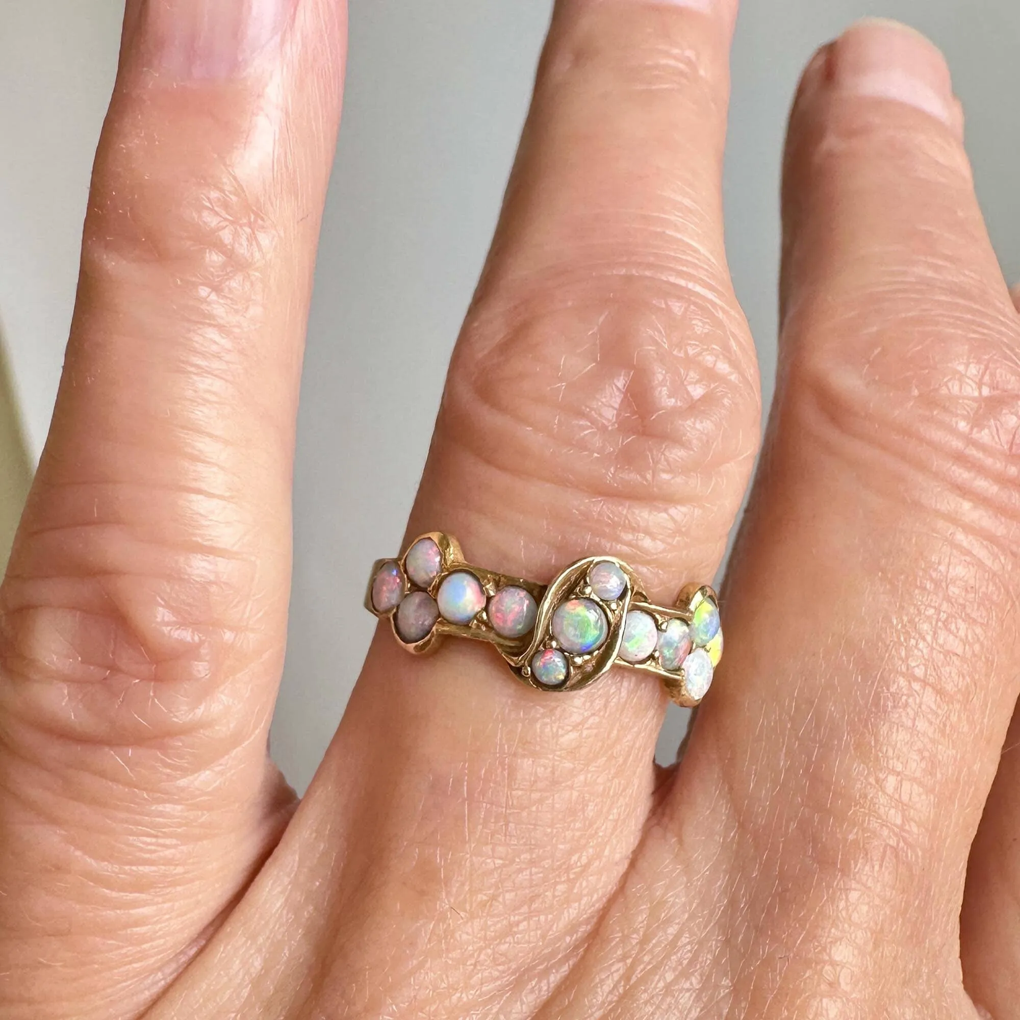 Antique Victorian 14K Gold Half Hoop Opal Ring Band