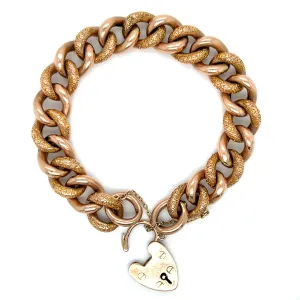 Antique Victorian 9K Rose Gold Bracelet Heart Padlock Bracelet.