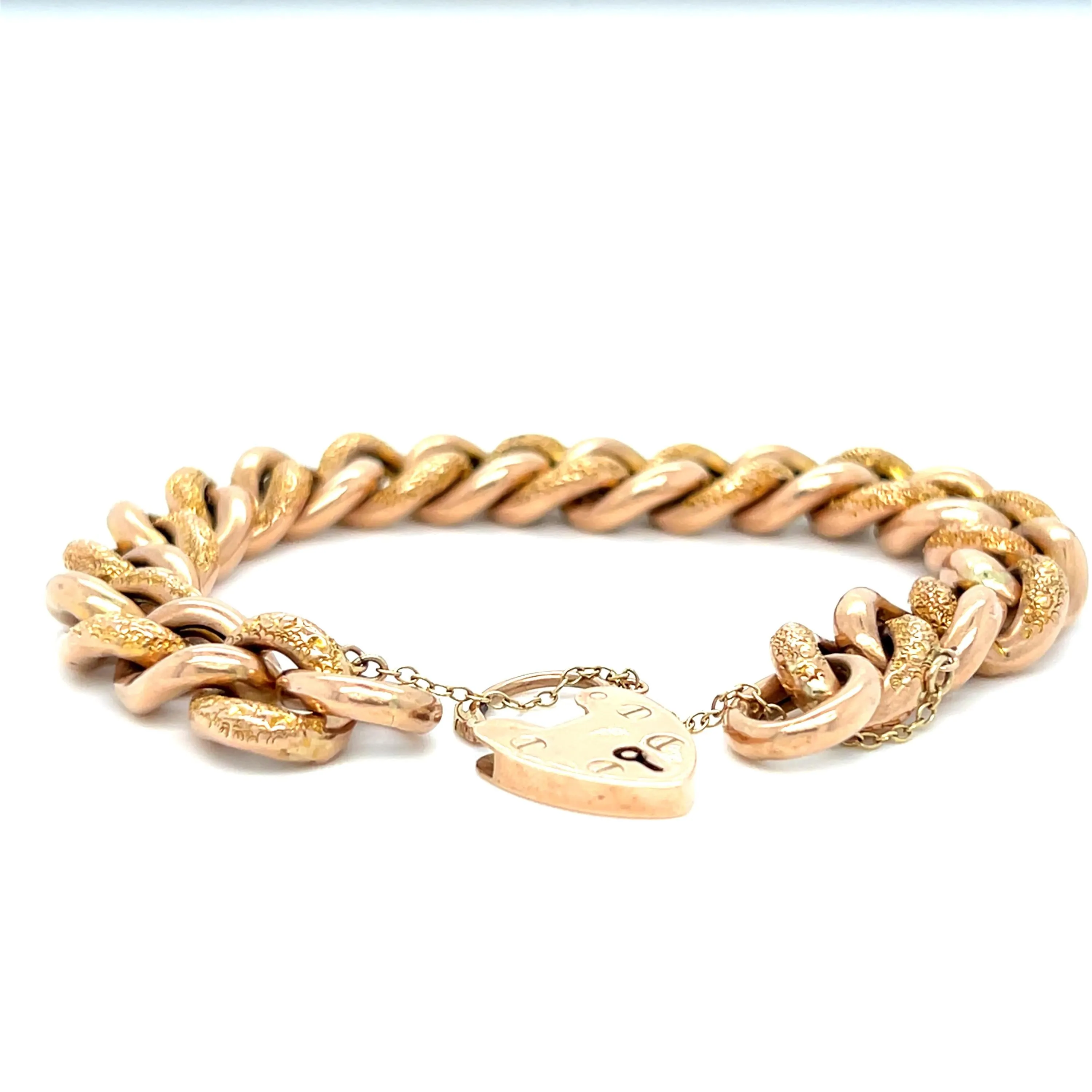 Antique Victorian 9K Rose Gold Bracelet Heart Padlock Bracelet.