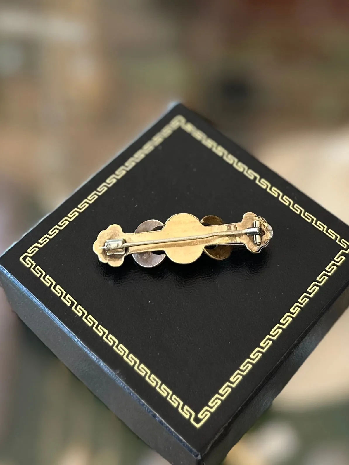 Antique Victorian Gold Filled Etched & Textured Paste Rhinestone Crescent Moon Bar Pin Brooch