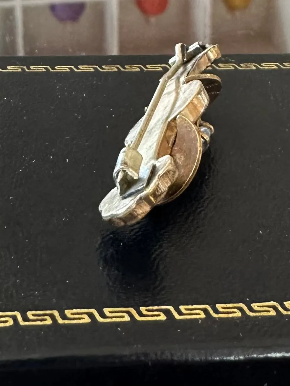 Antique Victorian Gold Filled Etched & Textured Paste Rhinestone Crescent Moon Bar Pin Brooch