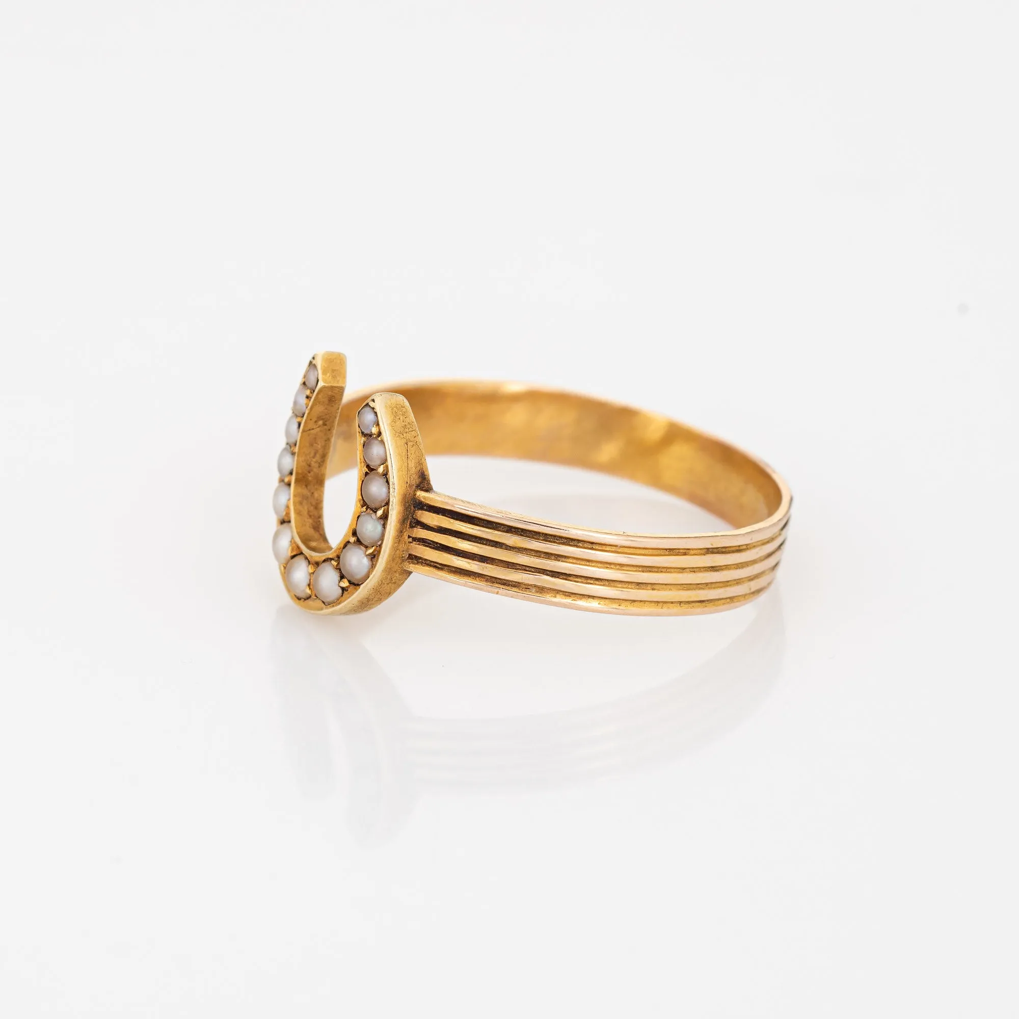 Antique Victorian Horseshoe Ring 14k Yellow Gold Vintage Good Luck Jewelry 9.75