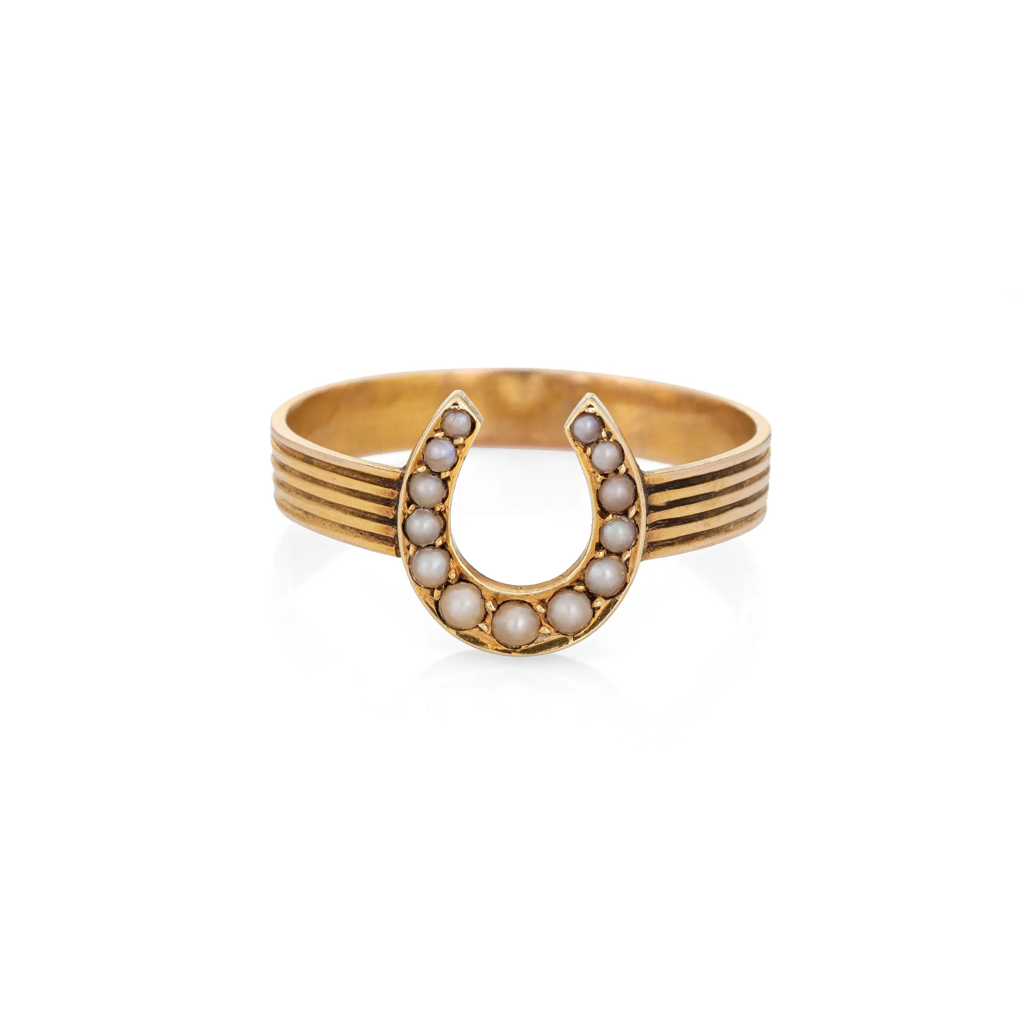 Antique Victorian Horseshoe Ring 14k Yellow Gold Vintage Good Luck Jewelry 9.75