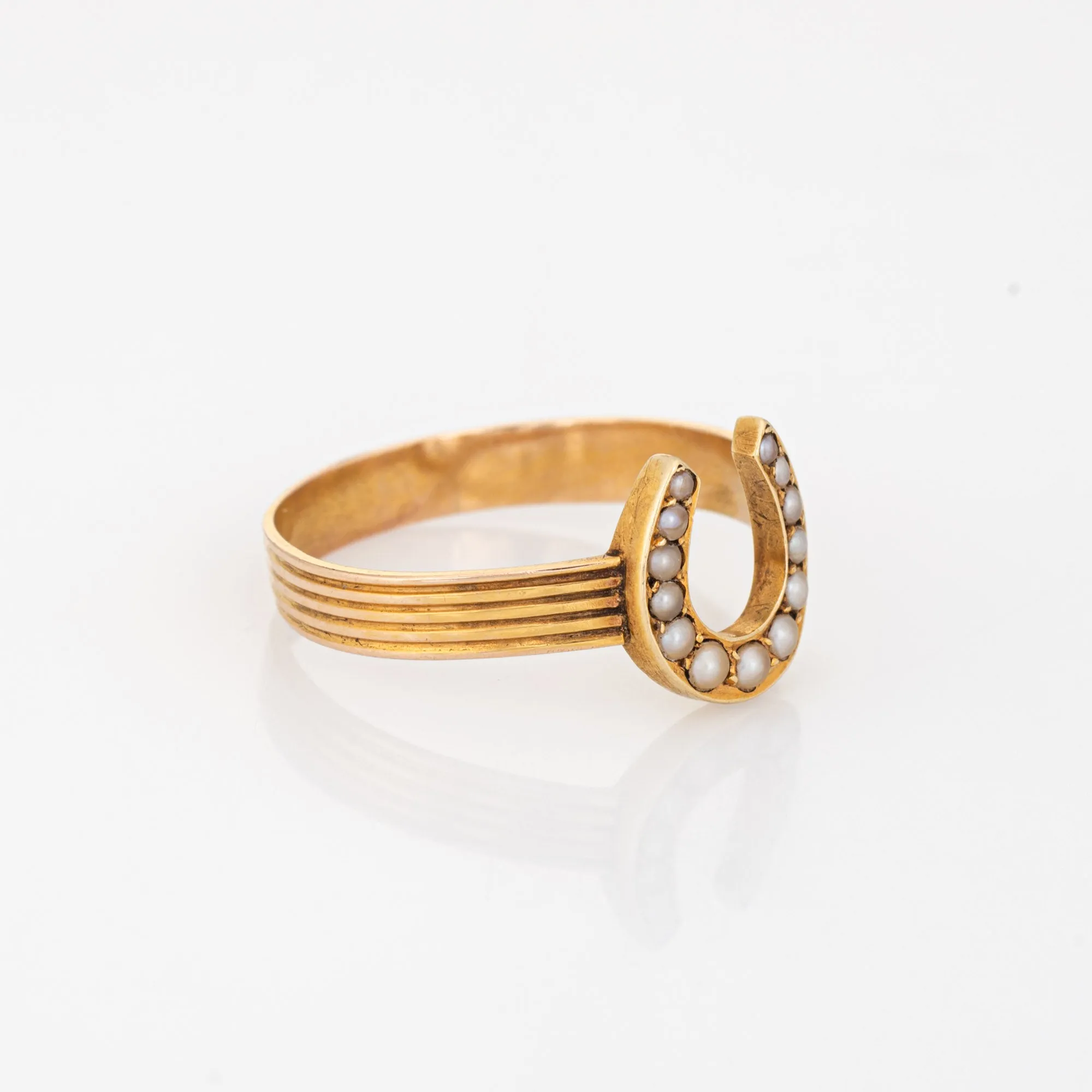 Antique Victorian Horseshoe Ring 14k Yellow Gold Vintage Good Luck Jewelry 9.75