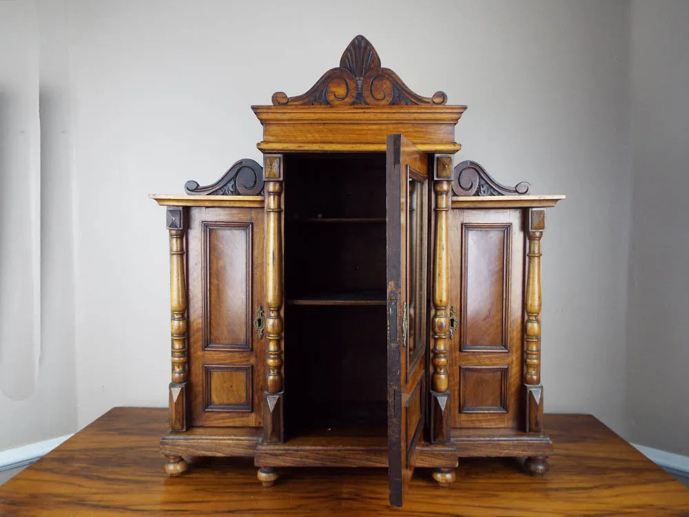 Antique Victorian Large Wooden Wall Display Cabinet Wood