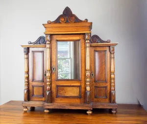 Antique Victorian Large Wooden Wall Display Cabinet Wood
