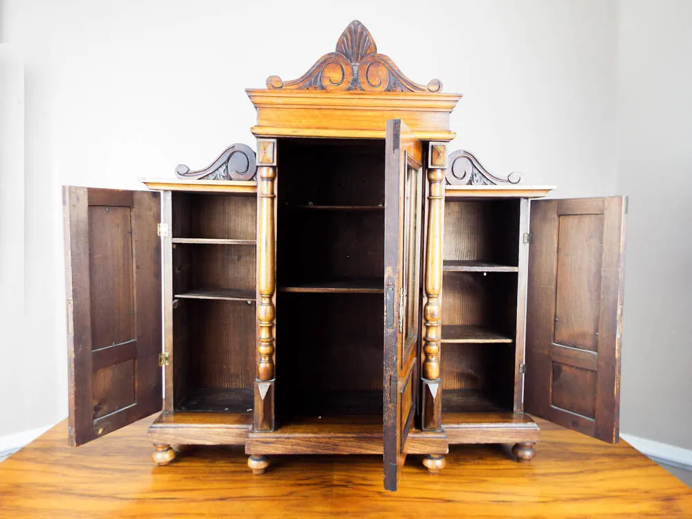 Antique Victorian Large Wooden Wall Display Cabinet Wood