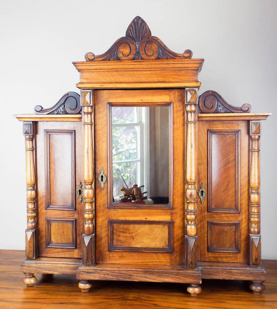 Antique Victorian Large Wooden Wall Display Cabinet Wood