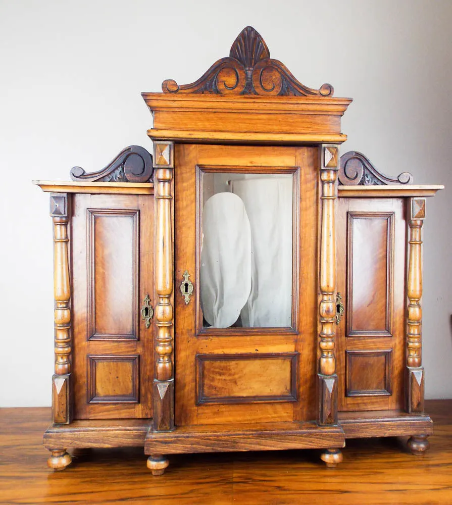 Antique Victorian Large Wooden Wall Display Cabinet Wood