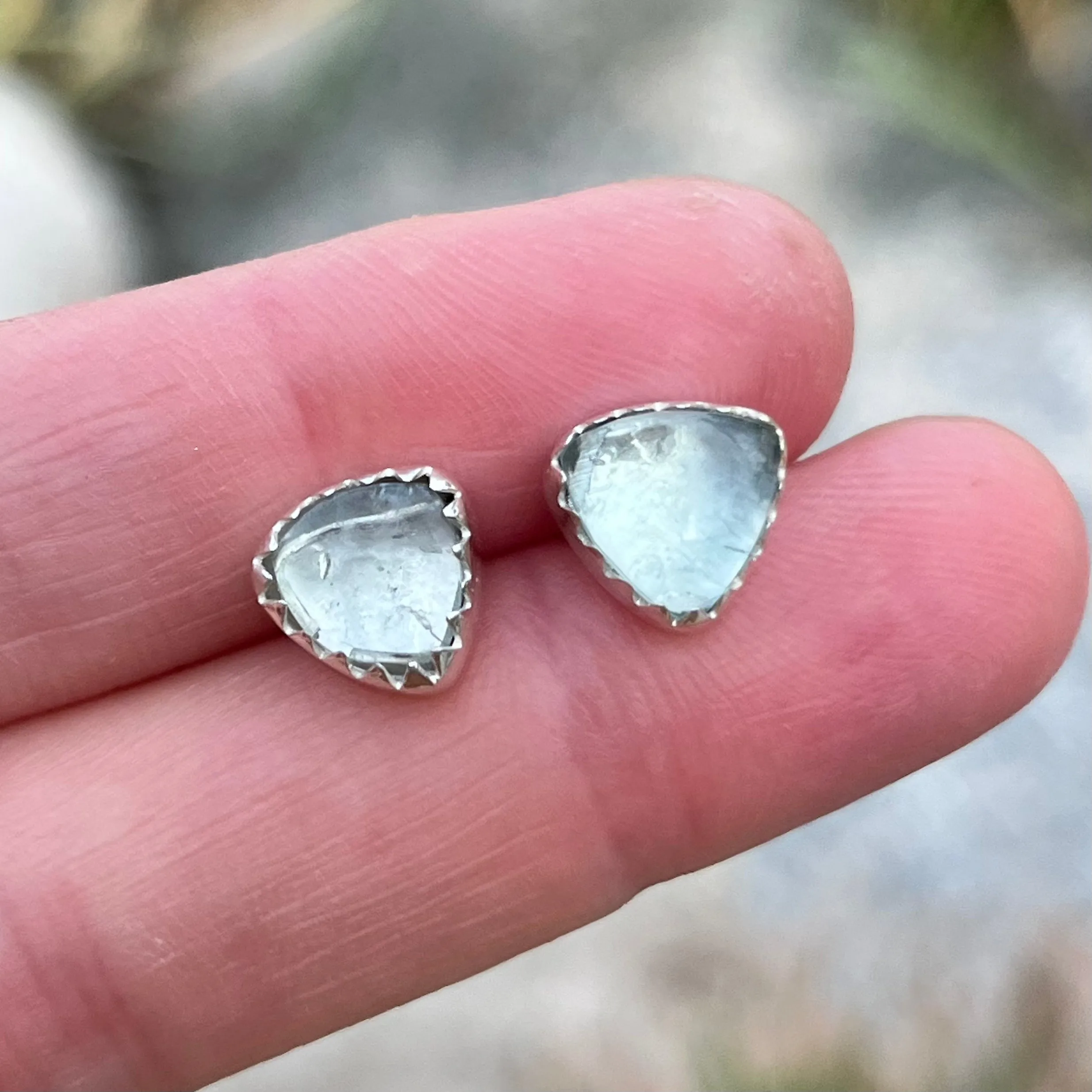 Apatite triangle studs in silver