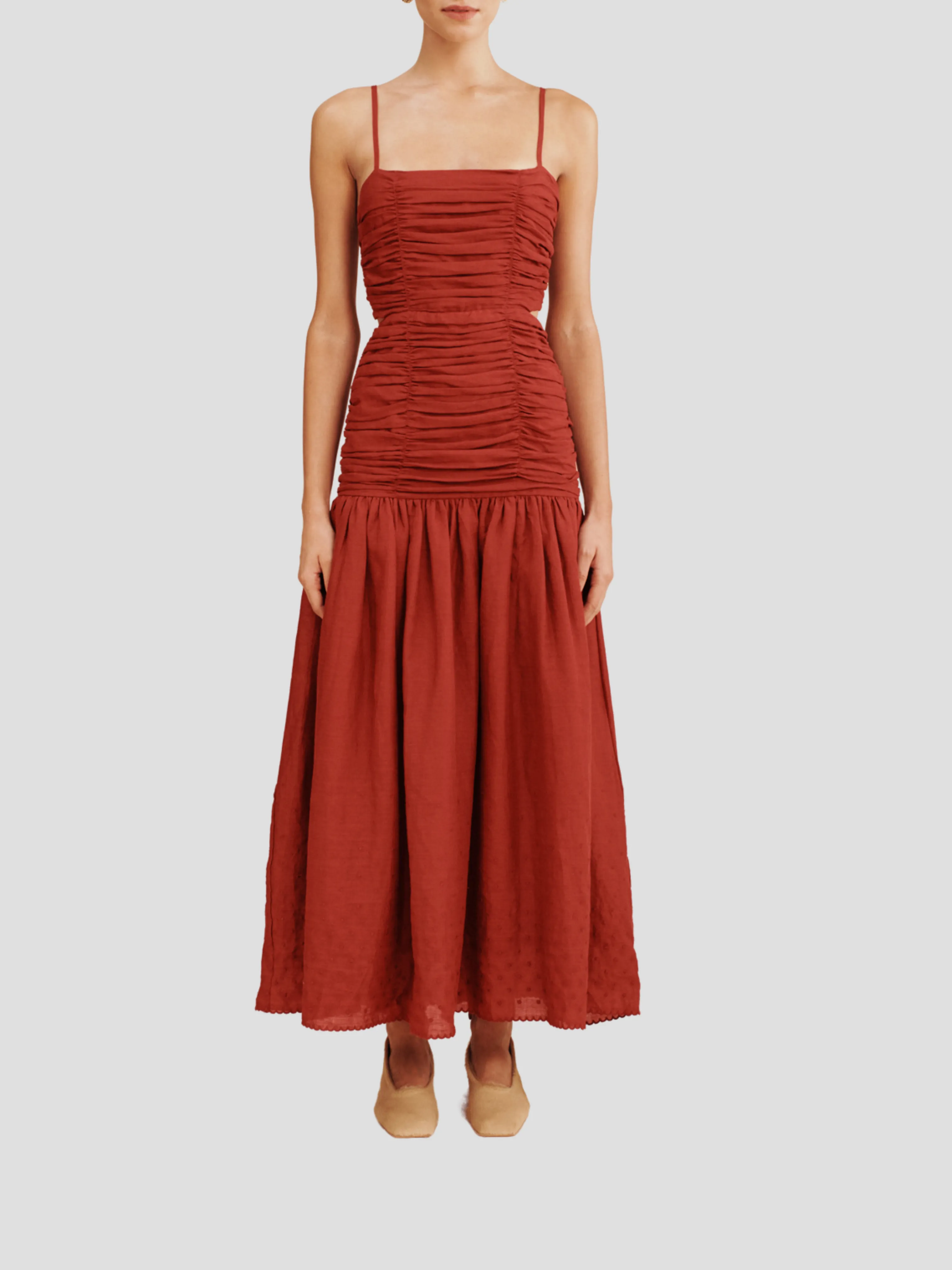 Aurelia Ruched Square-Neck Dress