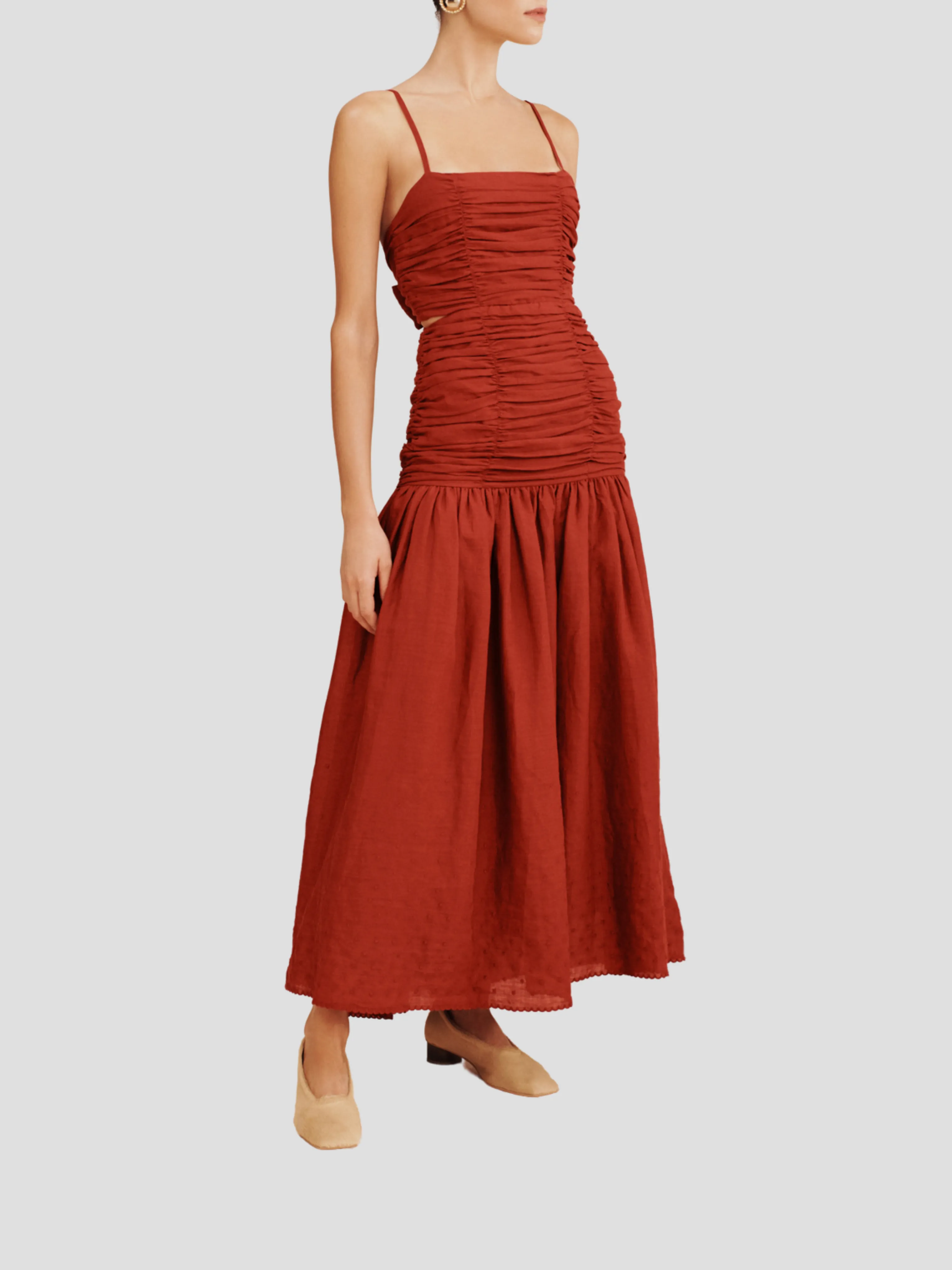 Aurelia Ruched Square-Neck Dress