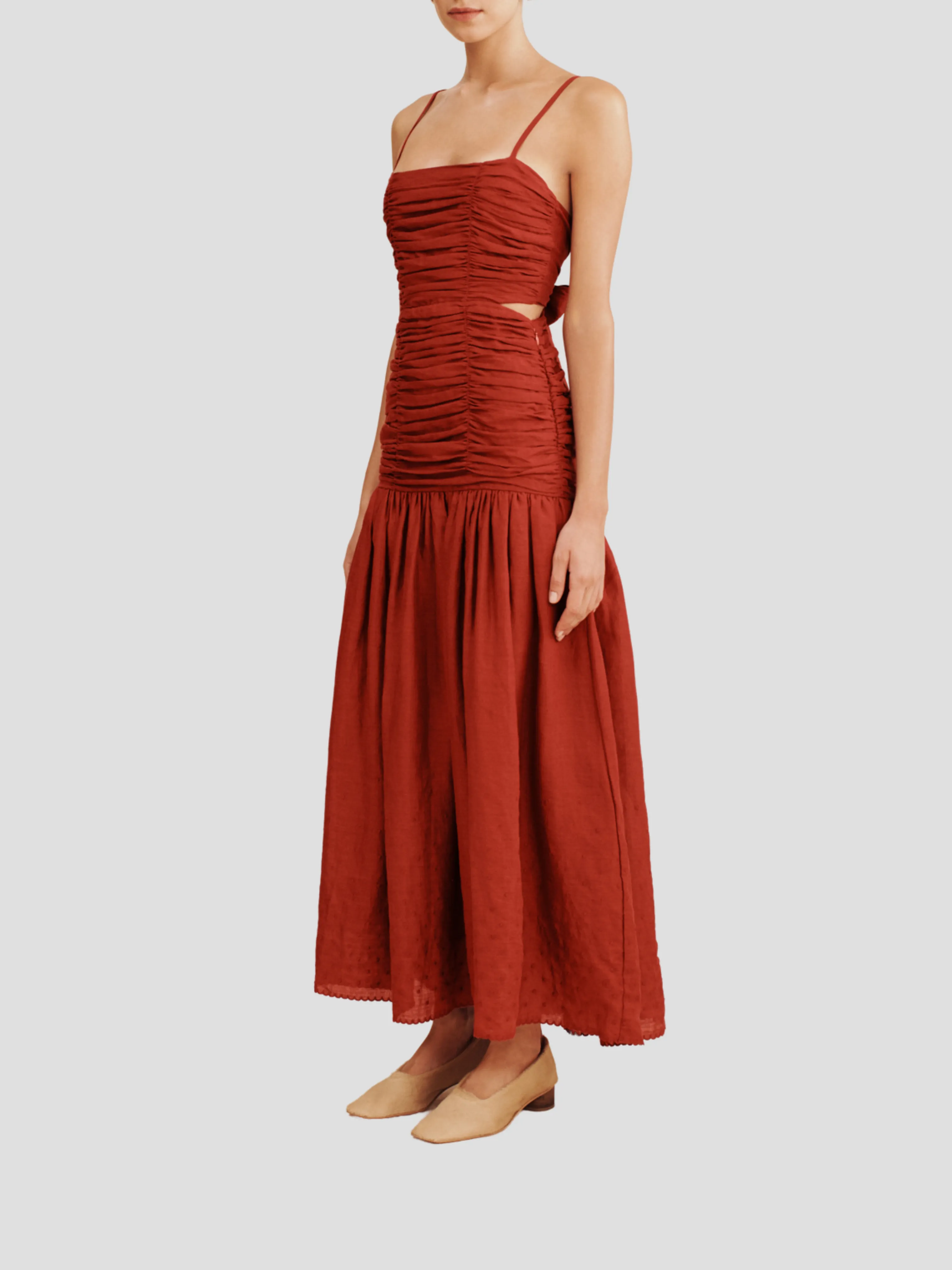 Aurelia Ruched Square-Neck Dress