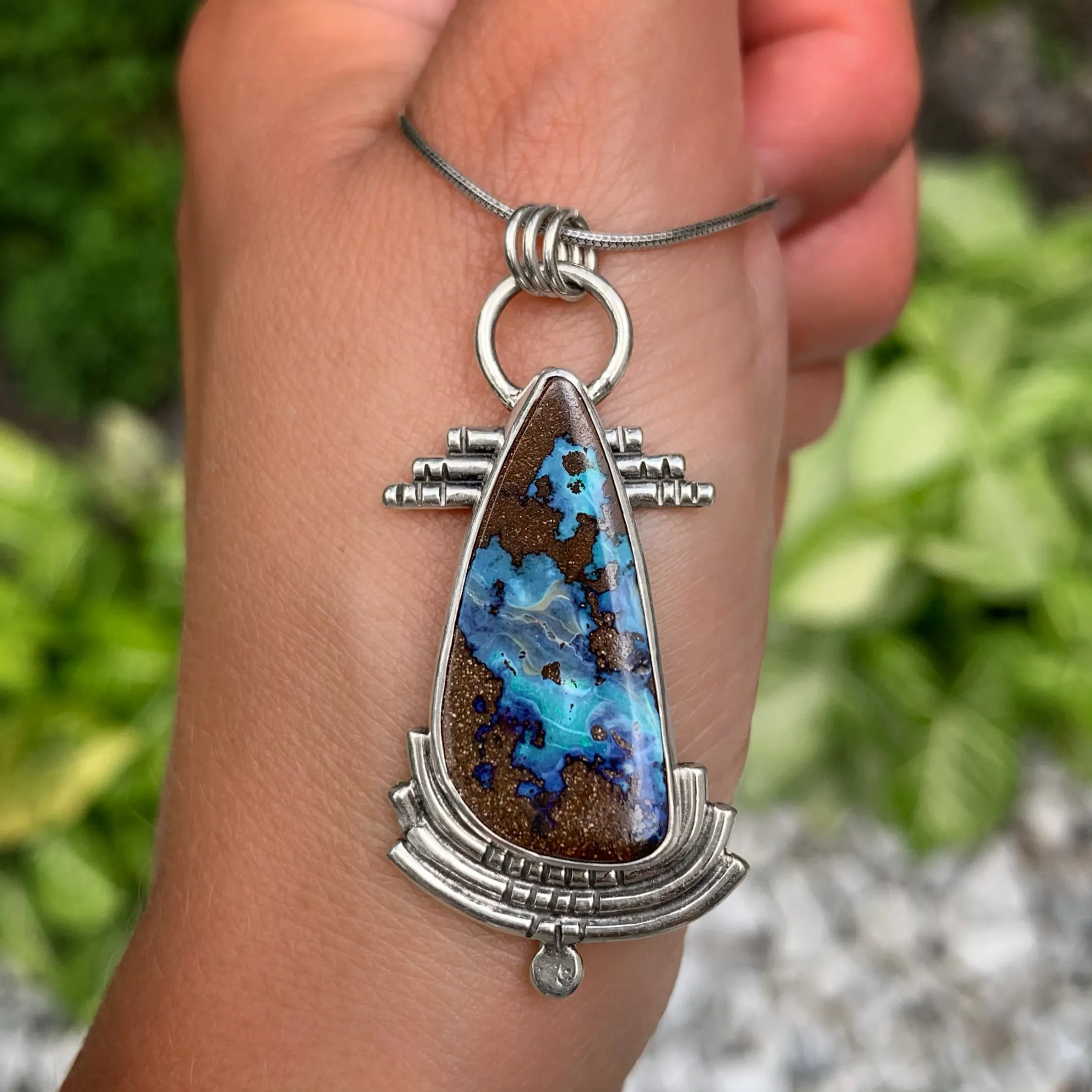 Australian boulder opal necklace in silver
