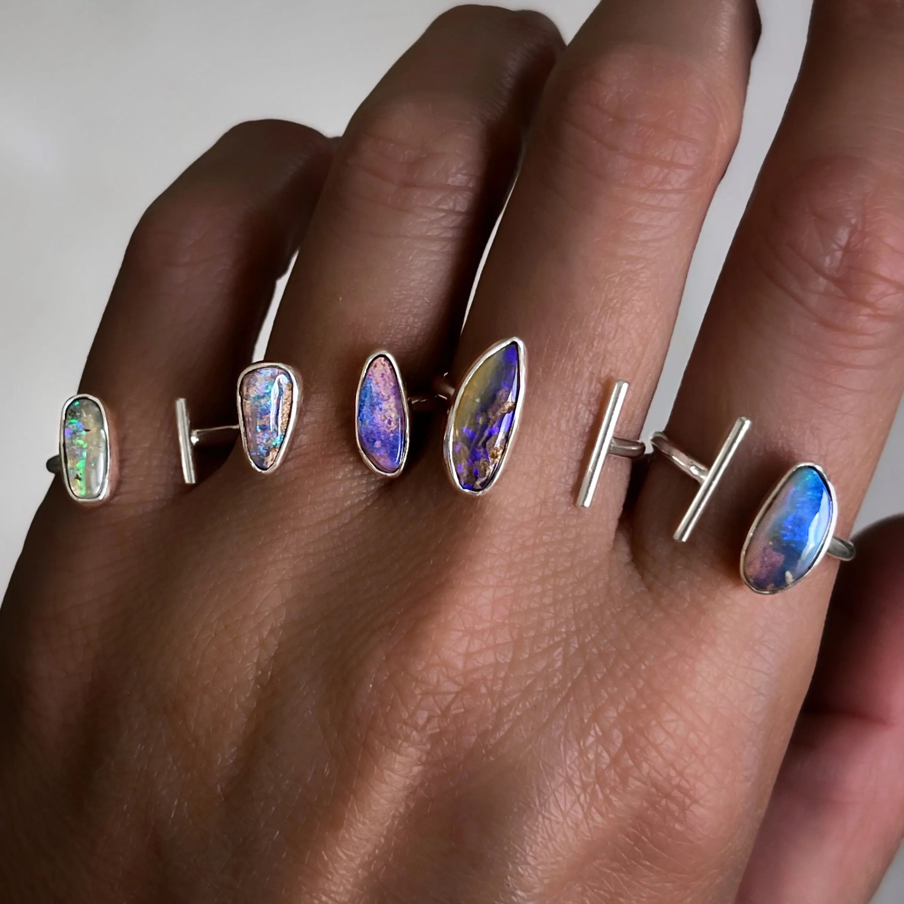 Australian crystal pipe opal ring in silver (sizes 6 to 7)