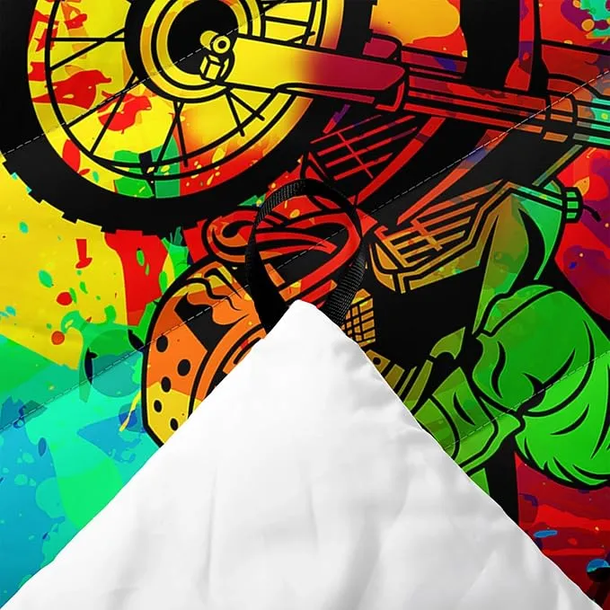 Axolotl Dirt Bike Camping Blanket,Motor Vehicles Biker Puffy Printed Blanket,Motocross Racer Packable Outdoor Blanket,Colorful Ink and Oil Paintlightweight Backpacking for Camping,Picnic,Hiking,Beach