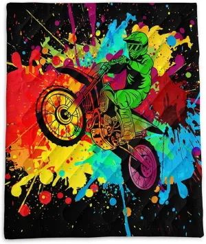 Axolotl Dirt Bike Camping Blanket,Motor Vehicles Biker Puffy Printed Blanket,Motocross Racer Packable Outdoor Blanket,Colorful Ink and Oil Paintlightweight Backpacking for Camping,Picnic,Hiking,Beach