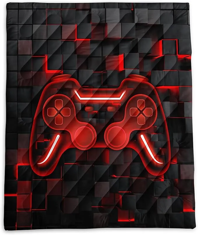 Axolotl Gamepad Warm Puffy Camping Blanket,Lightweight Geometry Hexagonal Printed Packable Outdoor Blanket,Boys Game Console Outdoor Camping Blanket Backpacking for Traveling Picnic Beach Cold Weather