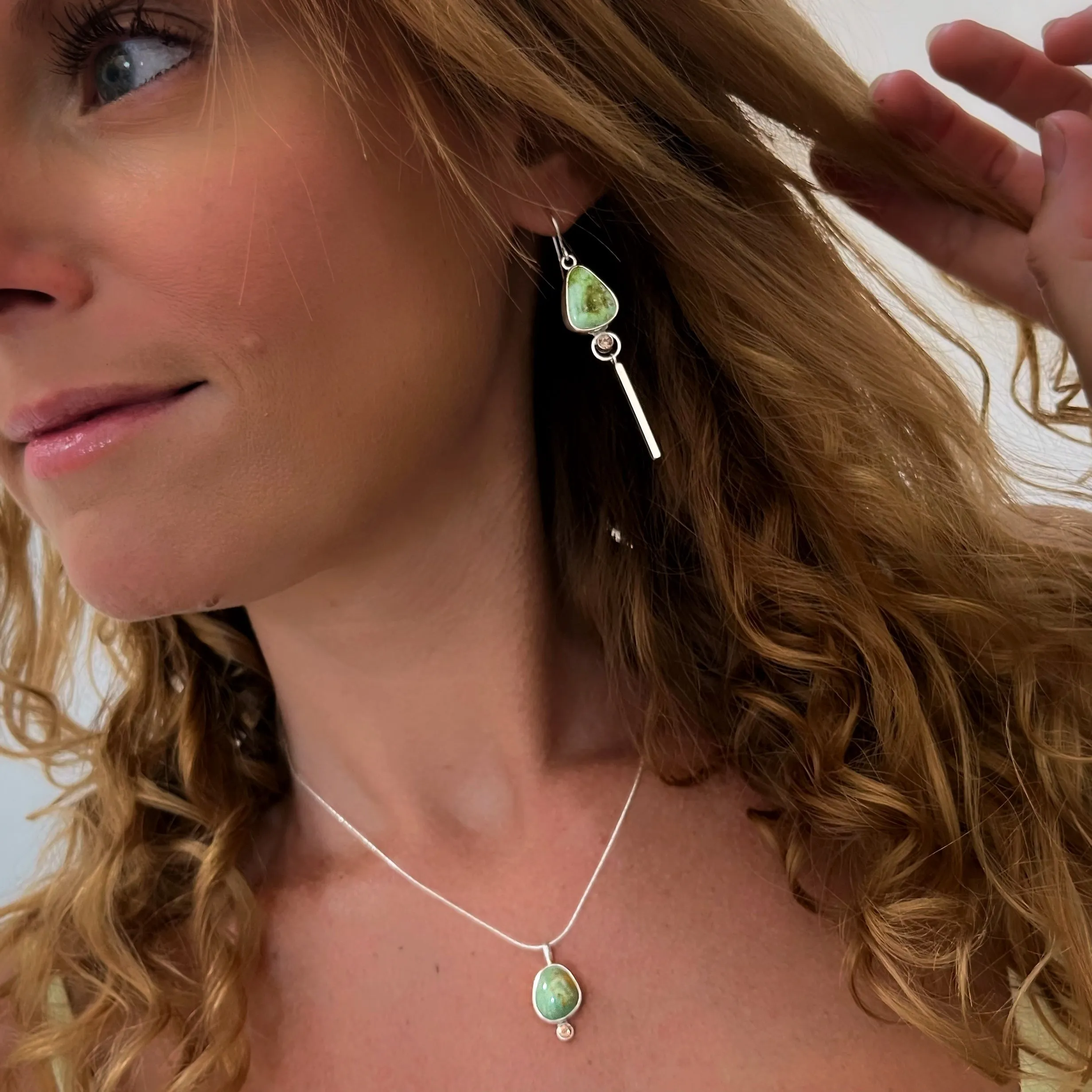 Bar dangles with turquoise & chocolate zircon