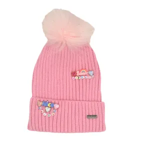 Bari Lynn Fun Charm Words Hat with Fur Pom - Pink