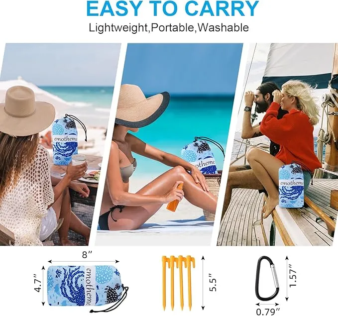 Beach Blanket, Sandproof Beach Mat 79" X 82" for 4-7 Adults, Large Waterproof Beach Blanket Quick Drying Lightweight Beach Blanket with 4 Stakes for Travel Camping Hiking (Octopus)