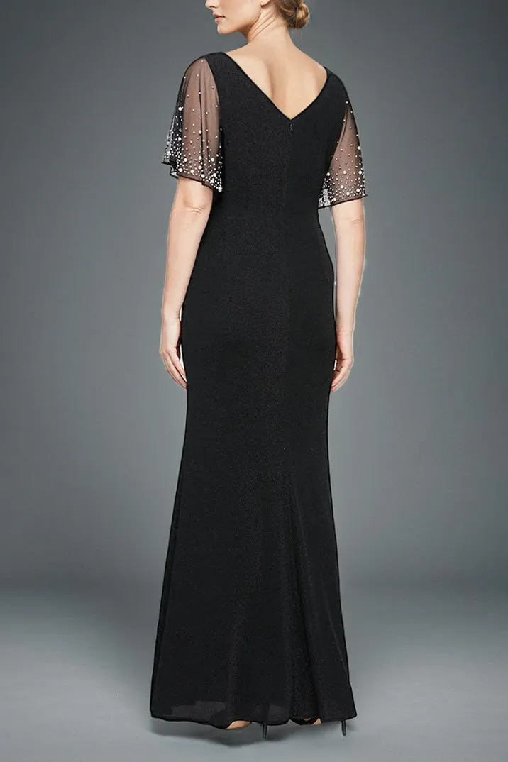 Beading Round Neck Short Sleeve Chiffon Ankle Length Mother of The Bride Dresses