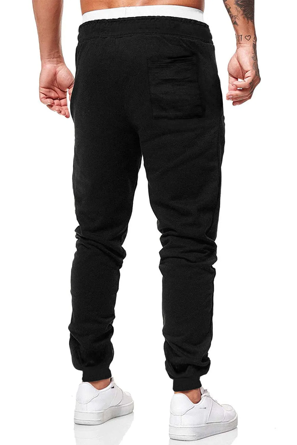 Black Halloween Letter Pumpkin Print Elastic Waist Men's Pants