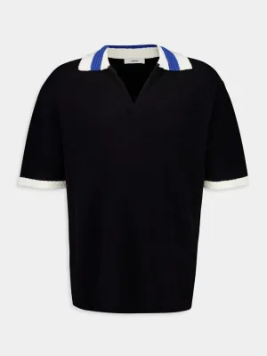 Black Hand-Crochet Collar Polo