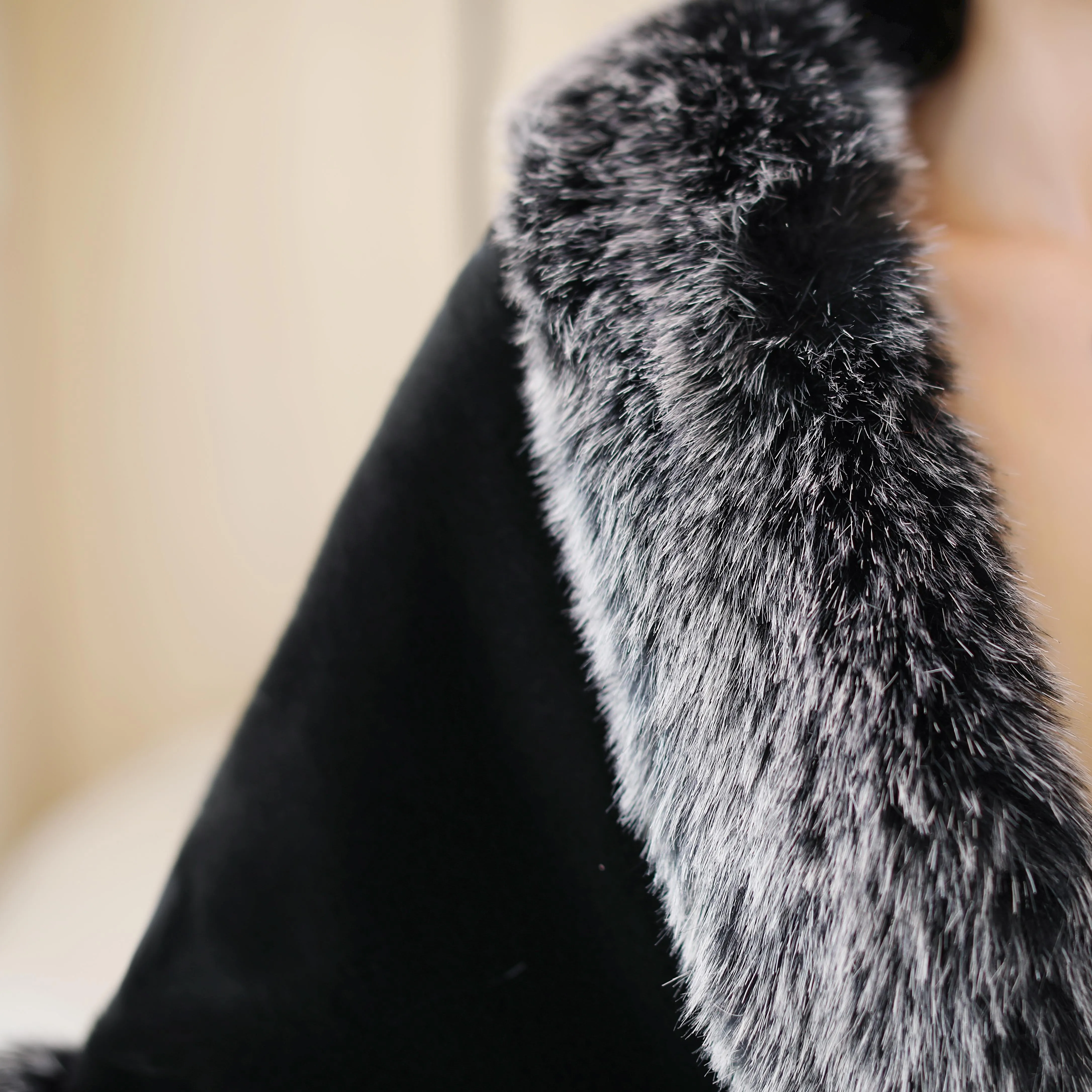 Black Mink Cashmere Rounded Corners Wedding Shawl with Grey Edges