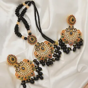 Black Navratan Long Pendant Mala Set