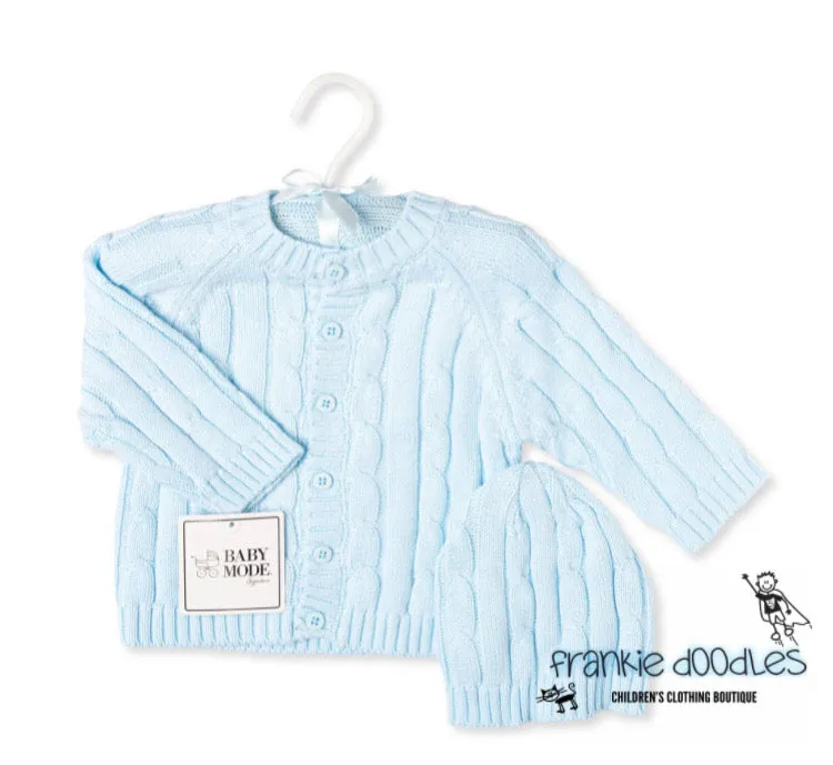 Blue Cable Knit Cardigan Set