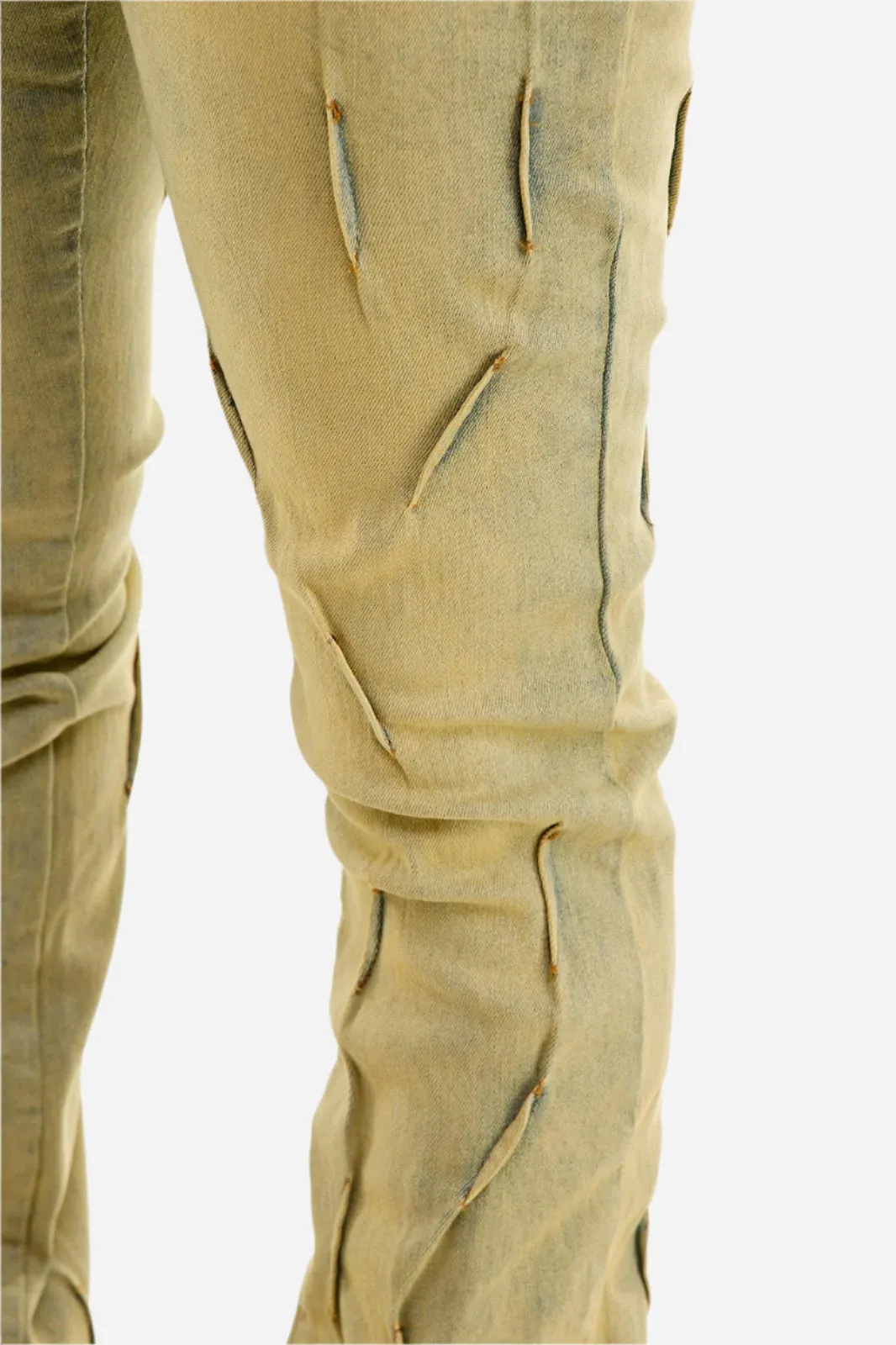 Blue Pleated Skinny Flare Jeans - Stacked Flare Fit