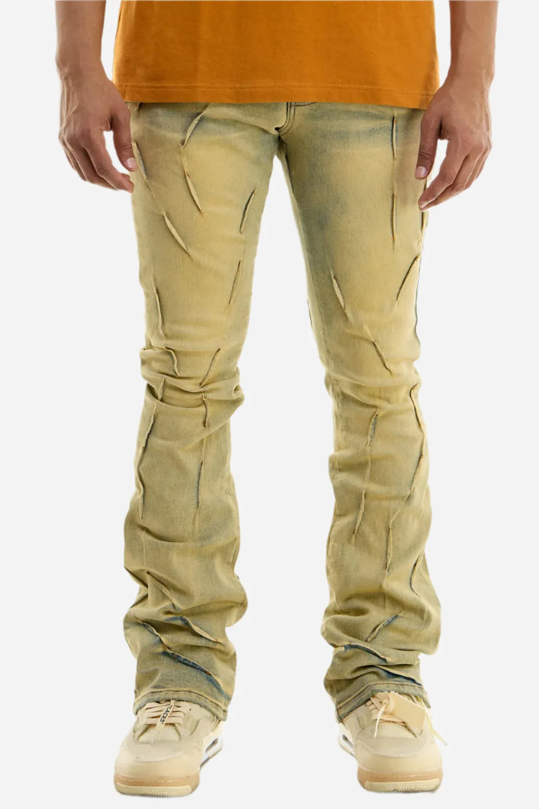 Blue Pleated Skinny Flare Jeans - Stacked Flare Fit