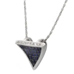 Blue Sapphire & Pave Diamond in a Triangular Pendant Necklace, 18k White Gold