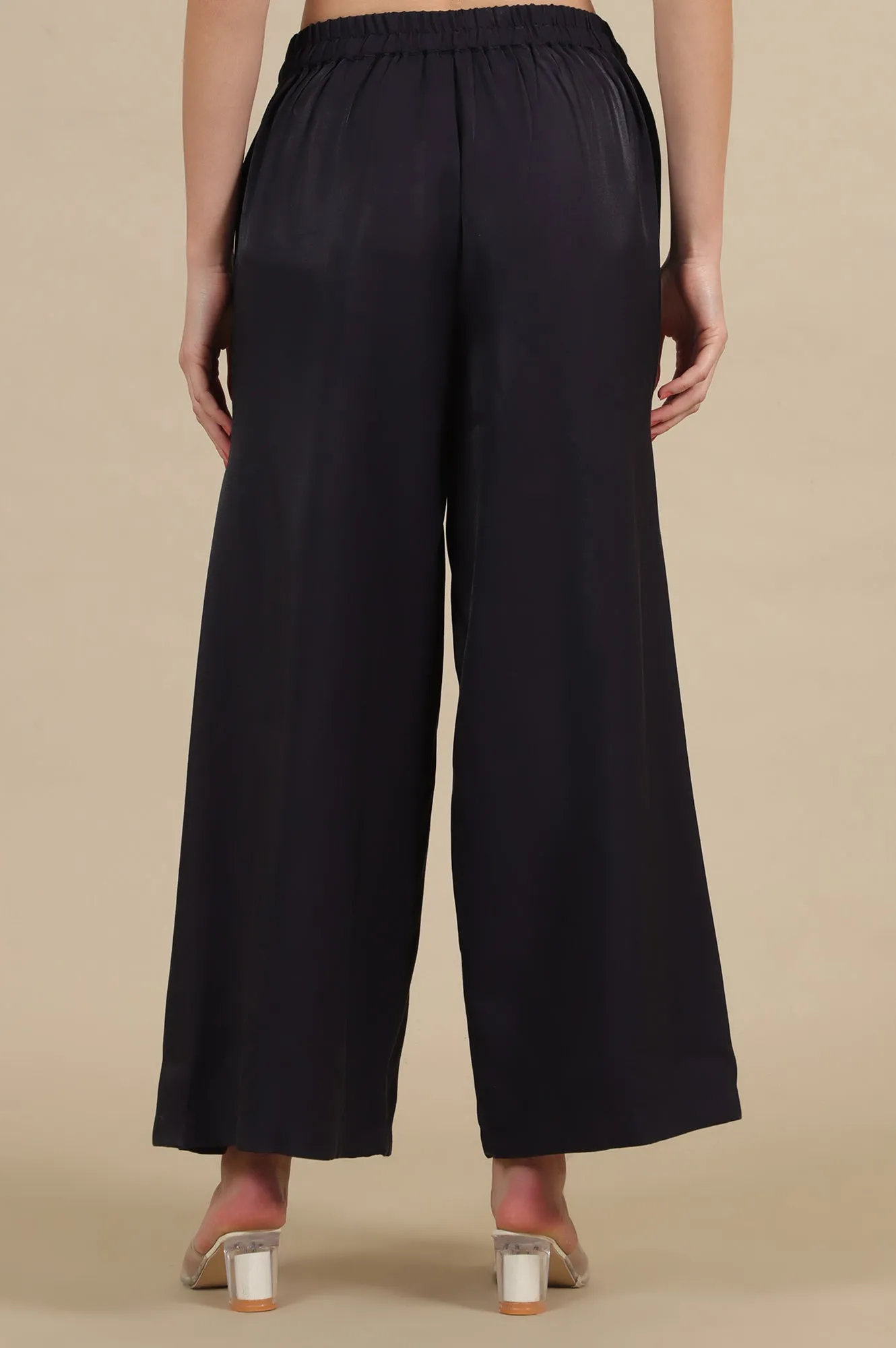 Blue Side Pleated Flared Palazzo