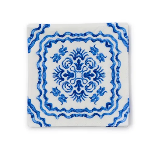 Blue Tile Paper Cocktail Napkins