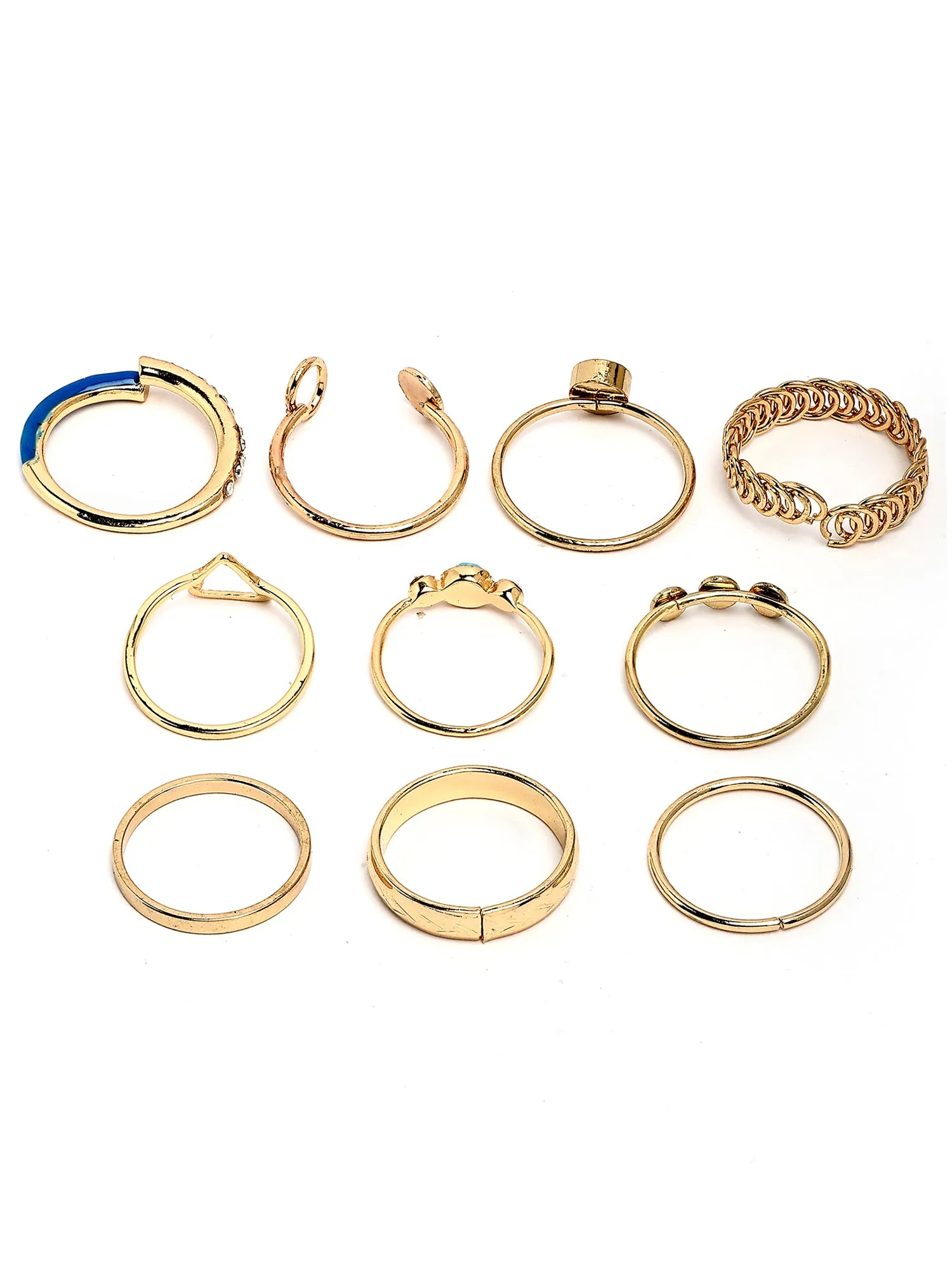 Bohey by KARATCART Set of 10 Gold-Plated Boho Midi Finger Rings for Women
