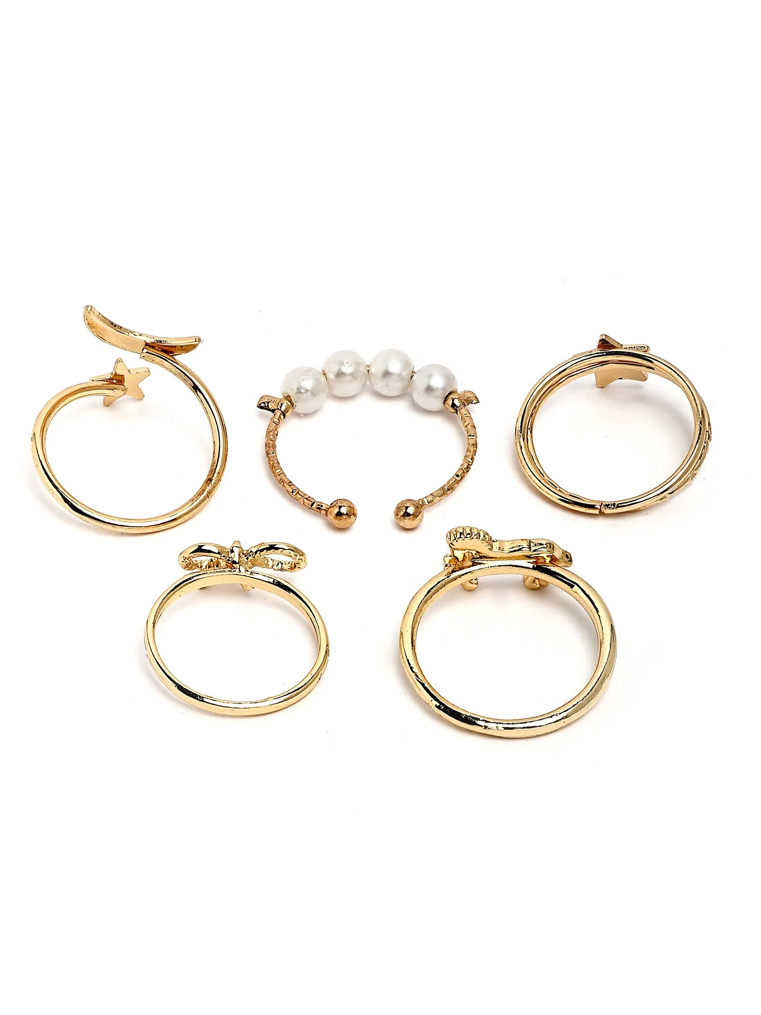 Bohey by KARATCART Set of 5 Gold-Plated Boho Midi Finger Rings for Women