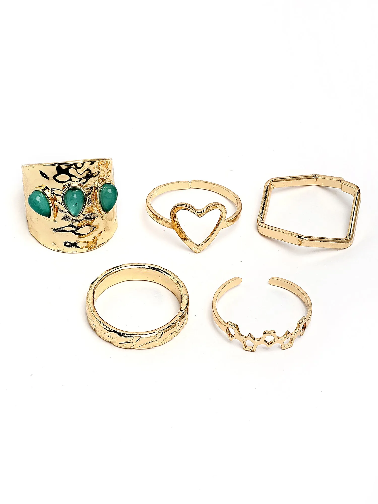 Bohey by KARATCART Set of 5 Gold-Plated Boho Midi Finger Rings for Women