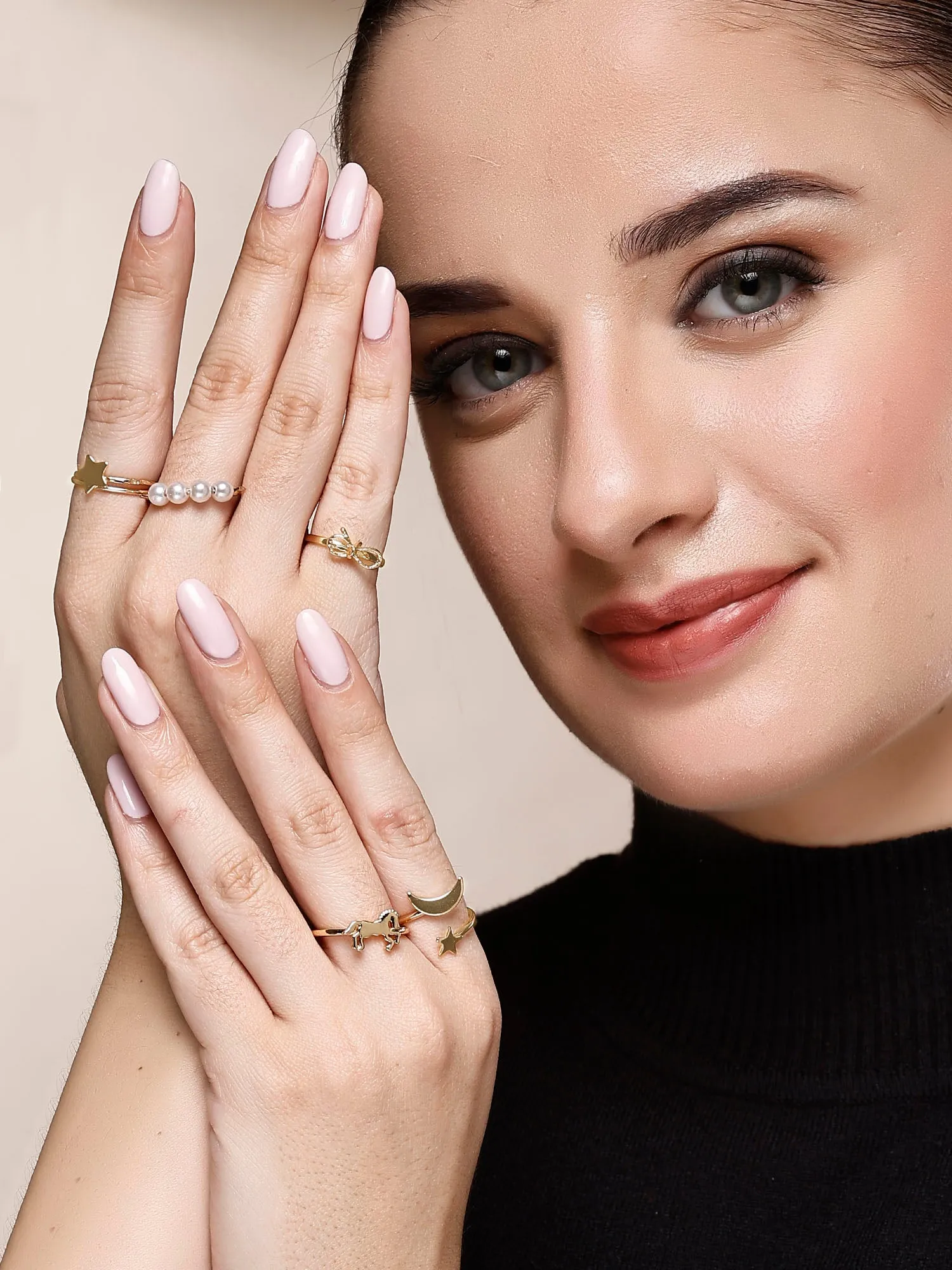 Bohey by KARATCART Set of 5 Gold-Plated Boho Midi Finger Rings for Women