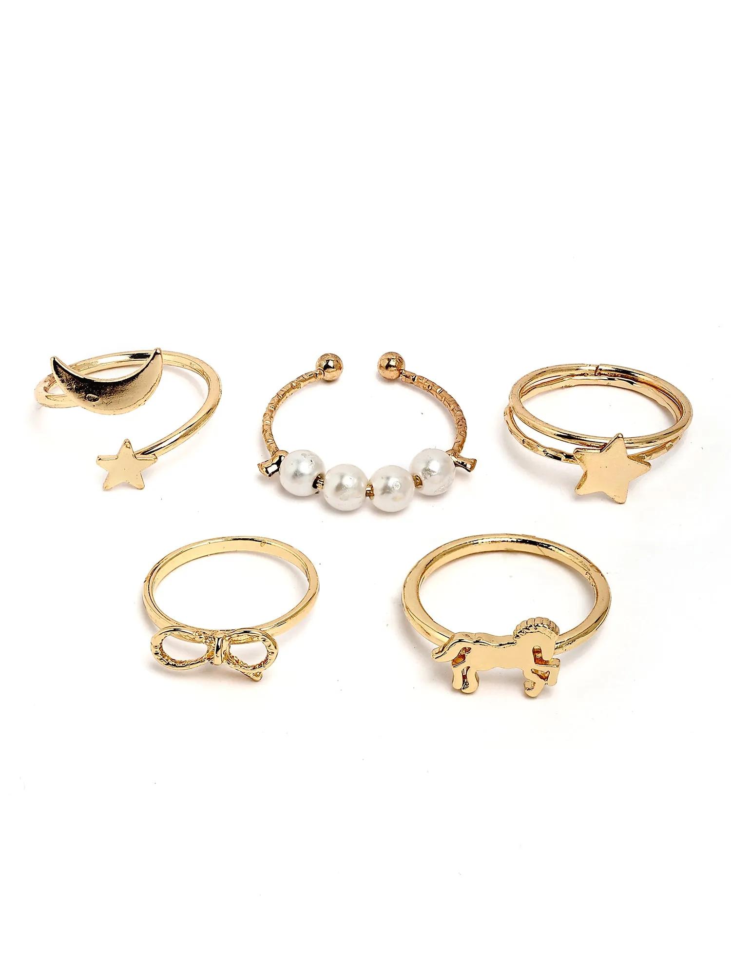 Bohey by KARATCART Set of 5 Gold-Plated Boho Midi Finger Rings for Women