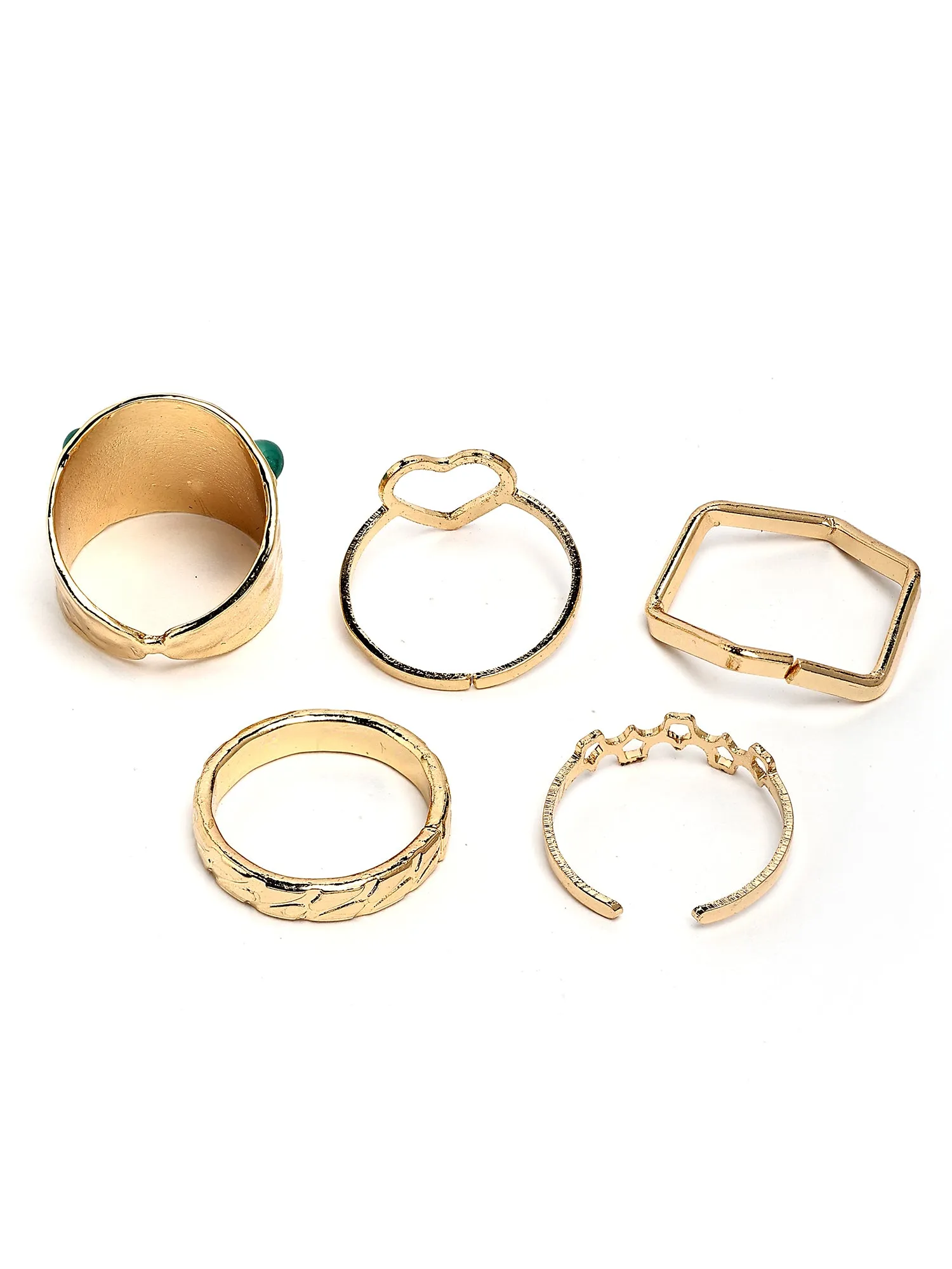 Bohey by KARATCART Set of 5 Gold-Plated Boho Midi Finger Rings for Women