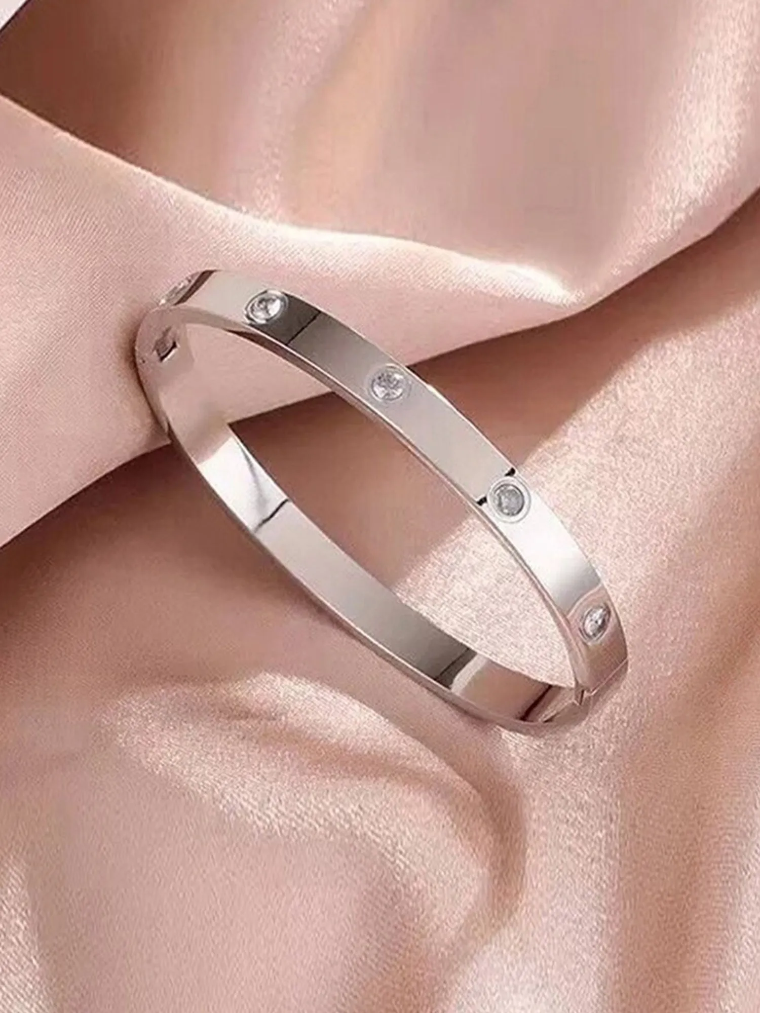 Bohey by KARATCART Silver Plated CZ Stainless Steel Kada Bracelet for Women