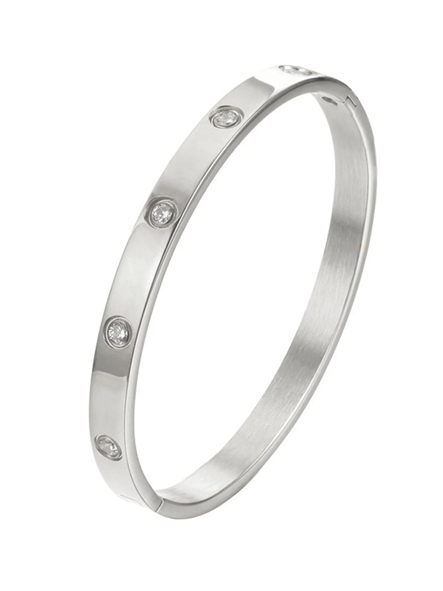 Bohey by KARATCART Silver Plated CZ Stainless Steel Kada Bracelet for Women