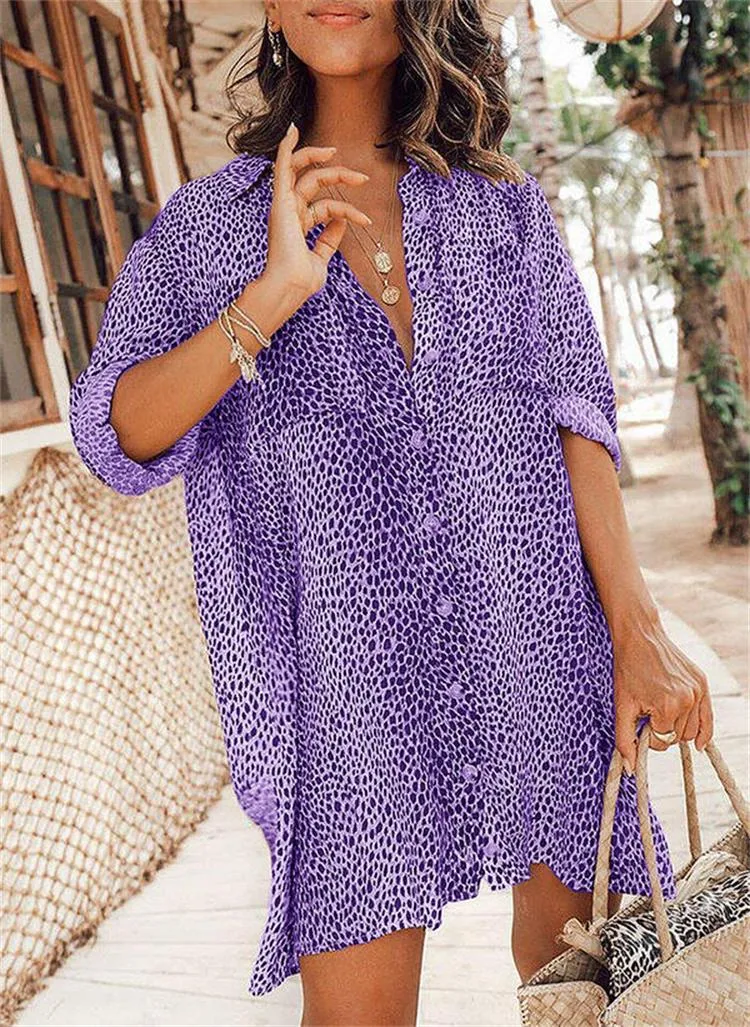Bold Leopard Print Long-Sleeved Shirt Dress for Fierce Everyday Style