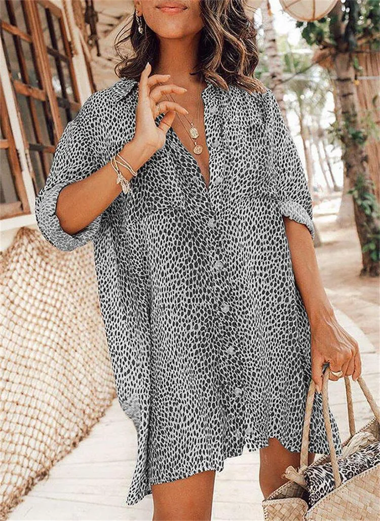 Bold Leopard Print Long-Sleeved Shirt Dress for Fierce Everyday Style