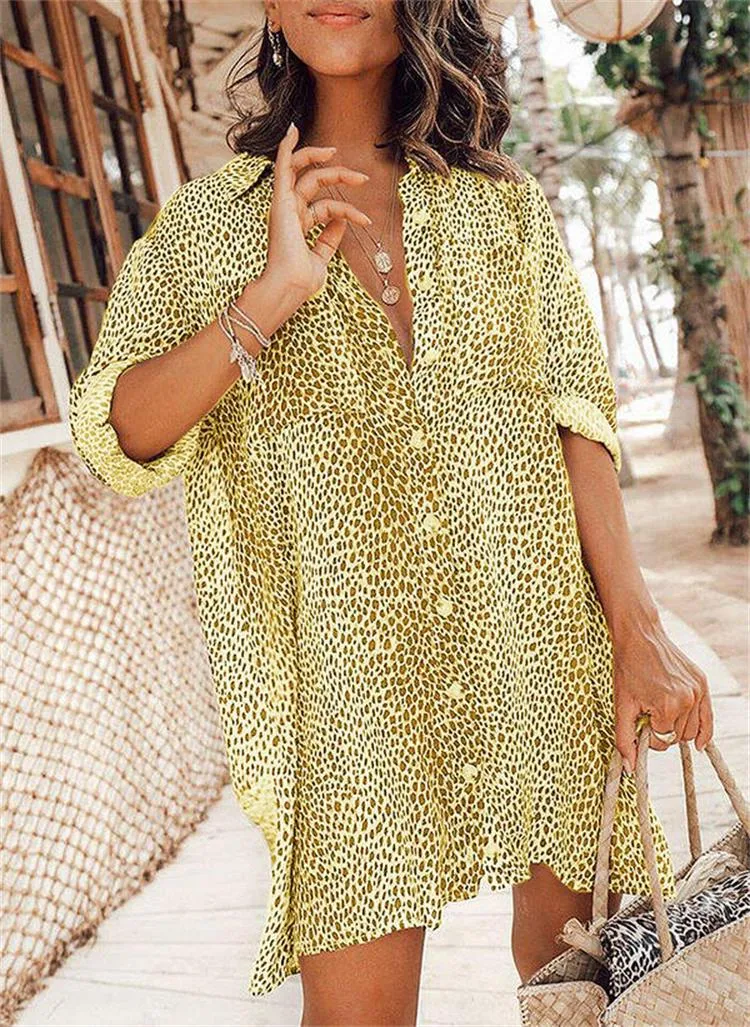 Bold Leopard Print Long-Sleeved Shirt Dress for Fierce Everyday Style