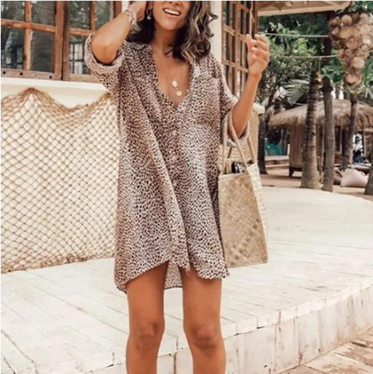 Bold Leopard Print Long-Sleeved Shirt Dress for Fierce Everyday Style