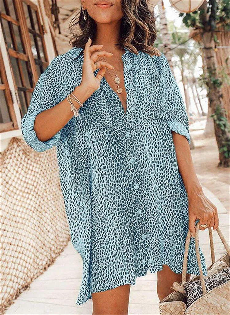 Bold Leopard Print Long-Sleeved Shirt Dress for Fierce Everyday Style